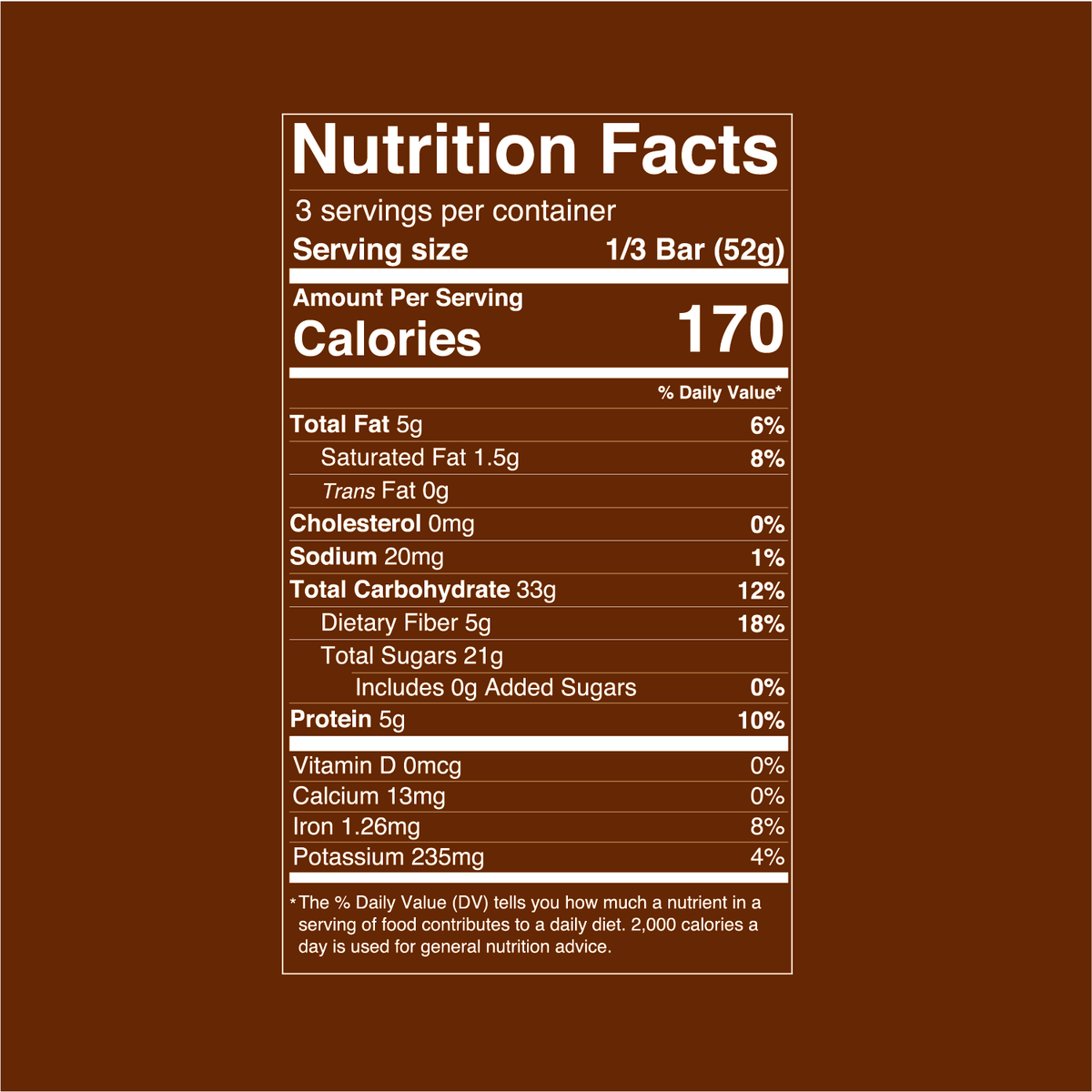 Nutrition facts label for a product