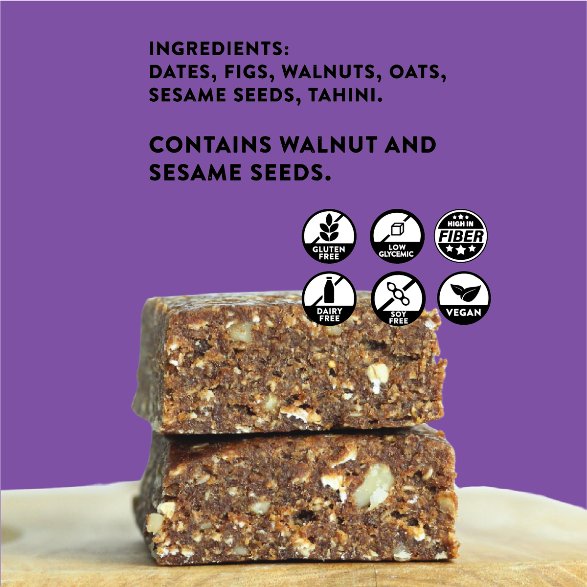 Two stacked energy bars with nutritional information
