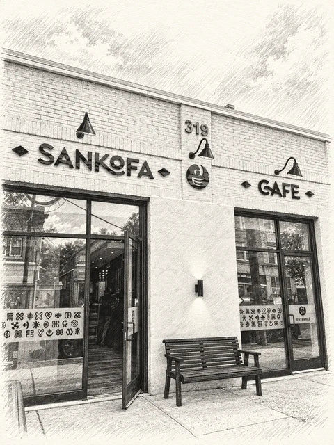 Sketch illustration of Sankofa Cafe in Montclair, New Jersey