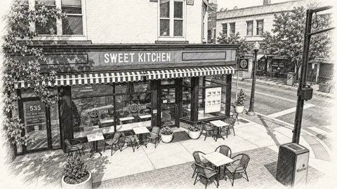 Sketch illustration of Sweet Kitchen in Montclair, New Jersey